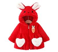 Valcatch Baby Girls Winter Fleece Coat, Toddler Infant Cute Rabbit Ear Hooded Faux Fur Jacket with Zipper, Fall Winter Fuzzy Warm Outwear Clothes, Thicken Sweet Rabbit Coat for 0-4 Years