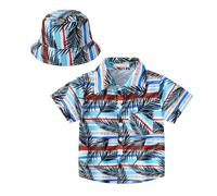 Valcatch Boys Button Down Hawaiian Shirts with Sun Beach Hat, Toddler Tropical Print Short Sleeve Collared T-Shirts with Pocket, Kids Summer Beach Travel Vacation Aloha Shirts for 2 3 4 5 6 7 8 9 10 Y