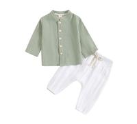 Valcatch Boys Girl 2 Piece Fall Outfits Button Down Shirt and Pants Toddler Kids Teen Cotton Linen Clothes Sets Children Long Sleeve Shirts Elastic Waist Casual Pants Set 1 2 3 4 5 6 7 8 9 10 11 12T