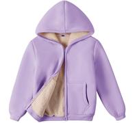 Valcatch Boys Girls Fleece Hoodie Jacket, Purple & 10-11 Years, Unisex Kids Solid Full-Zip Sherpas Lined Sweatshirt, Soft Warm Long Sleeve Zipped Coat for Children, Thick Winter Outerwear Casual
