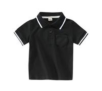 Valcatch Boys Girls School Uniform Polos, Toddler Kids Short Sleeve T-Shirts with Contrast Trim Collar and Cuffs, Summer Plain Color Children Sports Wear Shirt Top & Tee for 1 2 3 4 5 6 7 Years Black