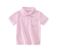 Valcatch Boys Girls School Uniform Polos, Toddler Kids Short Sleeve T-Shirts with Contrast Trim Collar and Cuffs, Summer Plain Color Children Sports Wear Shirt Top & Tee for 1 2 3 4 5 6 7 Years Pink