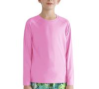 Valcatch Boy's Girls UPF 50+ Sun Protection Shirts Long Sleeve Swim Rash Vests Kids Teens Fishing Hiking Shirt Quick Dry Athletic Performance Active T-Shirt Running Gym Workout Tee Tops Pink
