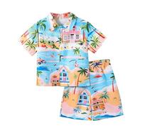 Valcatch Boys Hawaiian 2 Piece Outfits, Kids Tropical Print Button Down Shirts and Short Sets, Toddler Boy Summer Clothes Casual Lapel Collar Short Sleeve Shirt and Bottoms for 1 2 3 4 5 6 7 8 9 10 Y