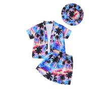 Valcatch Boys Hawaiian 2 Piece Outfits, Kids Tropical Print Button Down Shirts and Short Sets, Toddler Boy Summer Clothes Casual Lapel Collar Short Sleeve Shirt and Bottoms for 1 2 3 4 5 6 7 8 9 10 Y