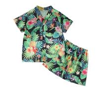 Valcatch Boys Hawaiian 2 Piece Outfits, Kids Tropical Print Button Down Shirts and Short Sets, Toddler Boy Summer Pyjamas Casual Lapel Collar Short Sleeve Shirt and Bottoms for 1 2 3 4 5 6 7 8 9 10 Y
