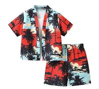 Valcatch Boys Hawaiian 2 Piece Outfits, Kids Tropical Print Button Down Shirts and Short Sets, Toddler Boy Summer Clothes Casual Lapel Collar Short Sleeve Shirt and Bottoms for 1 2 3 4 5 6 7 8 9 10 Y