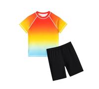 Valcatch Boys Swim Rush Guard 2pcs UPF 50+ Sun Protection Short Sleeve Tshirt and Shorts Sets Kids Quick Dry Swim Suit Swimwear Summer Outdoor Fashion Sport Outfits Set for Age 5-13 Years Orange