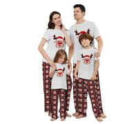 Valcatch Family Christmas Matching Pyjamas Set, Xmas 2 Piece PJs Short Sleeve Tops and Pants Holiday Nightwear, Reindeer Pyjamas Festival Sleepwear Nightwear for Women Men Kid