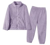 Valcatch Girls Boys Flannel Tracksuit, Kids Fall Winter Fuzzy Sweatsuit Set, Soft Warm Plush Fleece Clothes Sets, 2 Piece Outfit Zip Up Mock Neck Sweatshirt Jacket+Jogger Pants Clothing Purple
