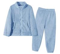 Valcatch Girls Boys Flannel Tracksuit, Kids Fall Winter Fuzzy Sweatsuit Set, Soft Warm Plush Fleece Clothes Sets, 2 Piece Outfit Zip Up Mock Neck Sweatshirt Jacket+Jogger Pants Clothing Light Blue