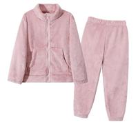 Valcatch Girls Boys Flannel Tracksuit, Kids Fall Winter Fuzzy Sweatsuit Set, Soft Warm Plush Fleece Clothes Sets, 2 Piece Outfit Zip Up Mock Neck Sweatshirt Jacket+Jogger Pants Clothing Pink