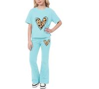 Valcatch Girls Clothes Tracksuits Set 2 Piece 8-12 Years | Activewear Tshirt and Flared Leggings Featuring Cute Heart Bow Print on Breathable Soft Fabric for School Gym Street Dance