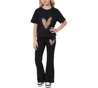 Valcatch Girls Clothes Tracksuits Set 2 Piece 8-12 Years | Activewear Tshirt and Flared Leggings Featuring Cute Heart Bow Print on Breathable Soft Fabric for School Gym Street Dance