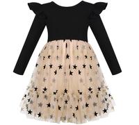 Valcatch Girls Dress Toddler Tutu Dresses Ruffle Sleeves Sparkle Rainbow Tulle Skirt Kids A-Line Swing Dress Princess Dresses for Birthday Party Festive Christmas Halloween 3-7 Years