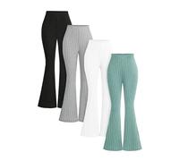 Valcatch Girls Flare Leggings 4 Pieces Ribbed Trousers High Waisted Wide Leg Pants Bell Bottoms Full Length Pant Athletic Tights for Yoga Dance School Jogger 8-12 Years