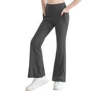 Valcatch Girl's Flare Leggings Kids Teens Ribbed School Trousers with Pockets High Waist Full Length Boot Cut Pants Bell Bottoms Athletic Tights Leggings for Yoga Dance 4 5 6 7 8 9 10 11 12 Years