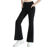 Valcatch Girl's Flare Leggings Kids Teens Ribbed School Trousers with Pockets High Waist Full Length Boot Cut Pants Bell Bottoms Athletic Tights Leggings for Yoga Dance 4 5 6 7 8 9 10 11 12 Years