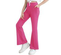Valcatch Girls Flare Leggings Ribbed Yoga Dance Pants with Pockets High Waist Bell Bottom Trousers Kids Teens Wide Leg Pants Athletic Tights for Casual and Activewear Hot Pink, 7-8 Years