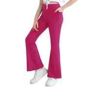 Valcatch Girls Flare Leggings Ribbed Yoga Dance Pants with Pockets High Waist Bell Bottom Trousers Kids Teens Wide Leg Pants Athletic Tights for Casual and Activewear Dark Hot Pink, 5-6 Years