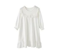 Valcatch Girls Princess Nighties, Toddler Kids Long Sleeve Cotton Night Dress with White Laces, Youth Tween Girls Nightwear Sleepwear Solid Color, Knee Length Nightgown Nightshirts for 3-13 Years
