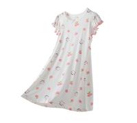 Valcatch Girls Short Sleeve Sleep Shirts, Toddler Cute Kitten Peaches Print Princess Nightgowns, Kids Soft Summer Pajamas Nightdress Tween Girls Nighties Sleepwear Dress for 2-15 Years White Cherry