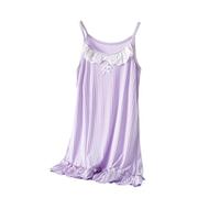 Valcatch Girls Spaghetti Strap Nightgown, Kids Sleeveless Summer Nightie Pjs, Tween Girls Ribbed Modal Sleep Dress with White Lace & Ruffle Hem, Soft Comfy Nightdress Sleepwearfor 3-14 Years