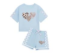 Valcatch Girls Summer Clothes Kids Teens Girl 2 Piece Pjs Short Pyjamas Sets Checked Short Sleeve T-Shirt and Shorts Set Cotton Tracksuits Sportswear Casual Loungewear 5 6 7 8 9 10 11 12 13 Years