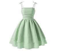 Valcatch Girls Summer Smocked Back Dress, Tween Girl Flowy Tiered Adjustable Spaghetti Strap Mid Sundress, A Line Casual Beach Birthday Party Cami Shoulder Swing Dress for 8 9 10 11 12 Years Green