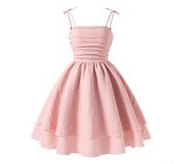 Valcatch Girls Summer Smocked Back Dress, Tween Girl Flowy Tiered Adjustable Spaghetti Strap Mid Sundress, A Line Casual Beach Birthday Party Cami Shoulder Swing Dress for 8 9 10 11 12 Years Pink