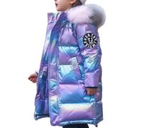 Valcatch Girls Winter Coats Kids Teens Padded Hooded Parka Jacket Shiny Long Coat with Faux Fur Warm Down Coat Puffer Outerwear for 6 7 8 9 10 11 12 13 14 15 16 Years