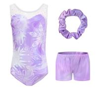 Valcatch Gymnastics Leotards for Girls Three-Piece Gymnastics Leotards Set Gym Dance Outfits Long Sleeve/Sleeveless Leotard and Tumbling Shorts for Kids Teens 5 6 7 8 9 10 11 12 13Years
