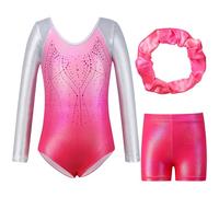Valcatch Gymnastics Leotards for Girls Three-Piece Gymnastics Leotards Set Gym Dance Outfits Long Sleeve/Sleeveless Leotard and Tumbling Shorts for Kids Teens 5 6 7 8 9 10 11 12 13Years