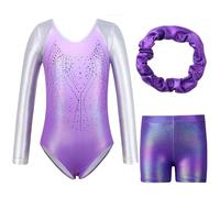 Valcatch Gymnastics Leotards for Girls Three-Piece Gymnastics Leotards Set Gym Dance Outfits Long Sleeve/Sleeveless Leotard and Tumbling Shorts for Kids Teens 5 6 7 8 9 10 11 12 13Years