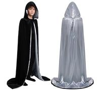 Valcatch Halloween Hooded Cloak Vampire Capes for Kids Adult, Unisex Reversible Velvet Satin Full Length Long Robes with Hood Fancy Dress Costume for Witch Masquerade Cosplay Party