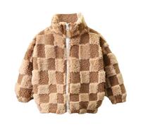 Valcatch Kids Fleece Jackets Boy Girl Zip Up Fuzzy Plush Sweatshirt Checked Coat with Stand Collar Thick Warm Outerwear Teens Winter Clothes Toddler Snow Jackets for 2 3 4 5 6 7 8 9 10 11 12 13 Years