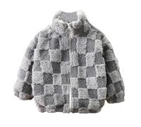 Valcatch Kids Fleece Jackets Boy Girl Zip Up Fuzzy Plush Sweatshirt Checked Coat with Stand Collar Thick Warm Outerwear Teens Winter Clothes Toddler Snow Jackets for 2 3 4 5 6 7 8 9 10 11 12 13 Years