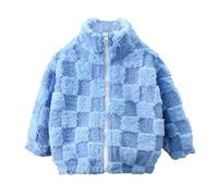 Valcatch Kids Fleece Jackets Boy Girl Zip Up Fuzzy Plush Sweatshirt Checked Coat with Stand Collar Thick Warm Outerwear Teens Winter Clothes Toddler Snow Jackets for 2 3 4 5 6 7 8 9 10 11 12 13 Years