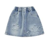 Valcatch Kids Girls Casual Denim Skirt Pleated Skirts with Elastic Waistband Blue Jeans Ruffle Hem Flared Tutu Mini Skirts Relaxed Straight Fit Skorts Spring Summer Outfits