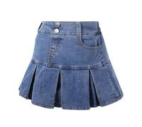 Valcatch Kids Girls Casual Denim Skirt Pleated Skirts with Elastic Waistband Blue Jeans Ruffle Hem Flared Tutu Mini Skirts Relaxed Straight Fit Skorts Spring Summer Outfits