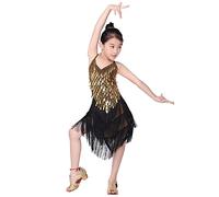 Valcatch Kids Girls Sequins Tassel Latin Dance Dress Sleeveless Fringe Flapper Dancing Dress Jazz Samba Rumba Dancewear for 5-14 Years Teens
