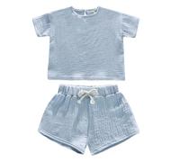 Valcatch Kids Pyjamas Set for Boys Girls 2 Pieces Cotton Linen Pjs Sets Solid Color T-Shirts Top and Elastic Waist Shorts Toddler Loungewear Sleepwear Nightwear Tween Summer Casual Outfits Tracksuit
