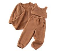 Valcatch Little Girls Fuzzy Pants Set, Toddler 3 Piece Fleece Winter Outfits, Long Sleeve Fluffy Cardigan Crop Tank Top Cuffed Joggers Sweatsuit, Kids Comfy Clothing Pyjamas Lounge Set 1 2 3 4 5 6 7 Y