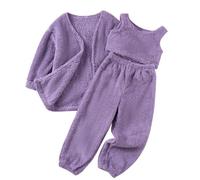 Valcatch Little Girls Fuzzy Pants Set, Toddler 3 Piece Fleece Winter Outfits, Long Sleeve Fluffy Cardigan Crop Tank Top Cuffed Joggers Sweatsuit, Kids Comfy Clothing Pyjamas Lounge Set 1 2 3 4 5 6 7 Y