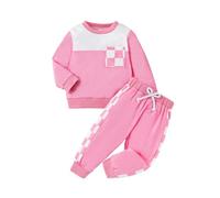 Valcatch Toddler Baby Girls Spring Clothe Set Long Sleeve Pullover Sweatshirt Top and Jogger Trousers Plaid Sweatsuit Tracksuit Cute 2 Piece Outfits for 6 9 12 18 24 Months 2T 3T