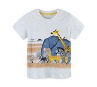 Valcatch Toddler Boy Summer Shirt Short Sleeve Crew Neck Top Cotton Cartoon Animal Print Shirt Kids Cute Clothes Size 2-7 Years White
