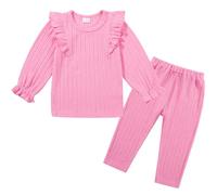 Valcatch Toddler Girls Ruffle Long Sleeve Clothes Set, Rose Pink, 3-4 Years