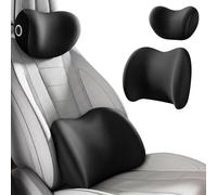 VALCLA Car Headrest & Lumbar Support Cushion Set for Nissan GTR 2010-2016, Breathable Neck and Back Support Pillow, All-Season Comfort Car Seat Cushion,A Black