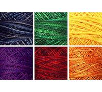 Valdani Perle Cotton Size ~12~ Embroidery Thread Sampler Set - 6 Colors, 109 Yards Each - (Chorus - Bright Variegates)