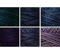 Valdani Perle Cotton Size ~12~ Embroidery Thread Sampler Set - 6 Colors, 109 Yards Each (Elegy - Dark Cool Variegates)